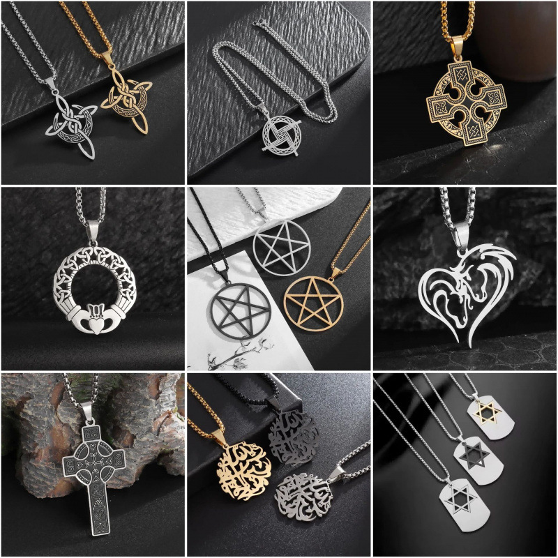 Кросс-бордерное популярное персонализированное европейское и американское ретро ожерелье из титана с шестиконечной звездой, универсальный кулон из нержавеющей стали