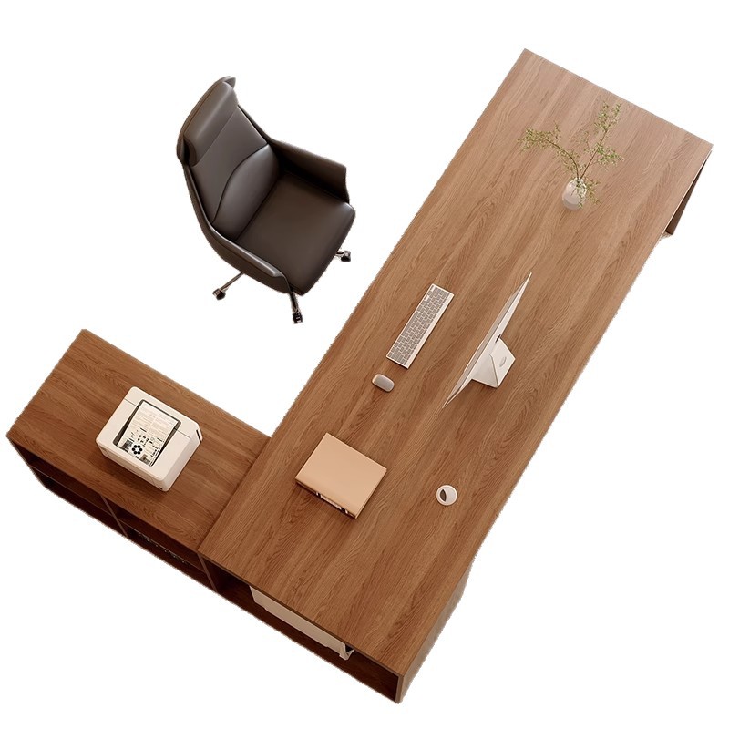 Solid Wood Desk Modern Minimalist Office Boss Manager Desk Workbench Computer Desk Desk with Side Cabinet