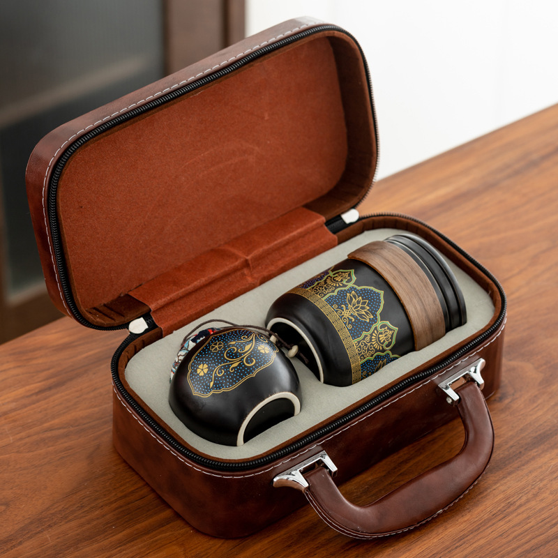 Portable Ceramic Quick Cup Travel Tea Set Outdoor Kung Fu Teapot Souvenir Gift Set with Ancient Charm