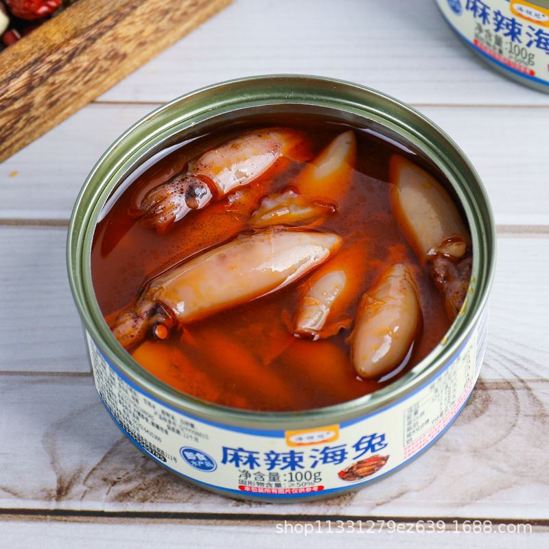Hailingguan Jianghu Spicy Sea Rabbit Canned Food 100G/Can Tiktok Live Streaming Direct Sales from the Source Manufacturer
