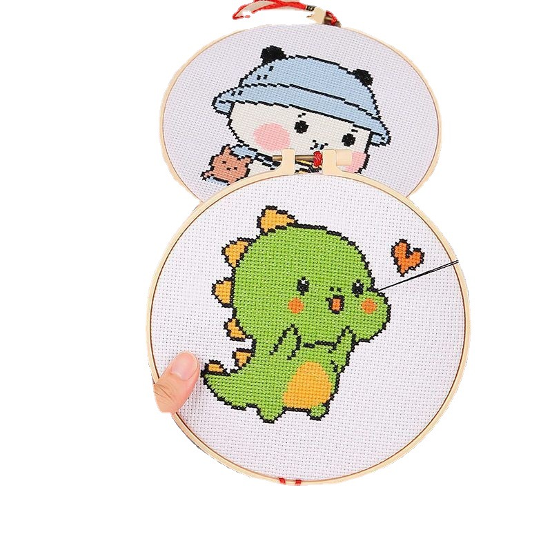 Children's cross stitch new animal cartoon handmade simple thread embroidery small pendant Beginner Novice embroidery material bag