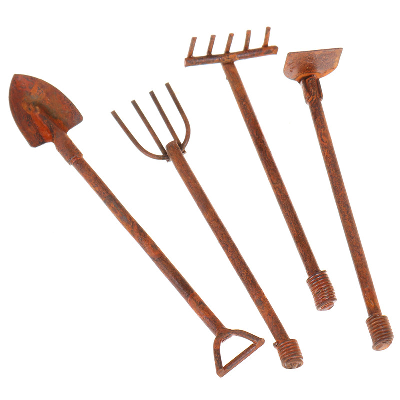 Doll House Rust Iron Retro Mini Tools Garden Gardening Small Decorative Landscaping Ornaments