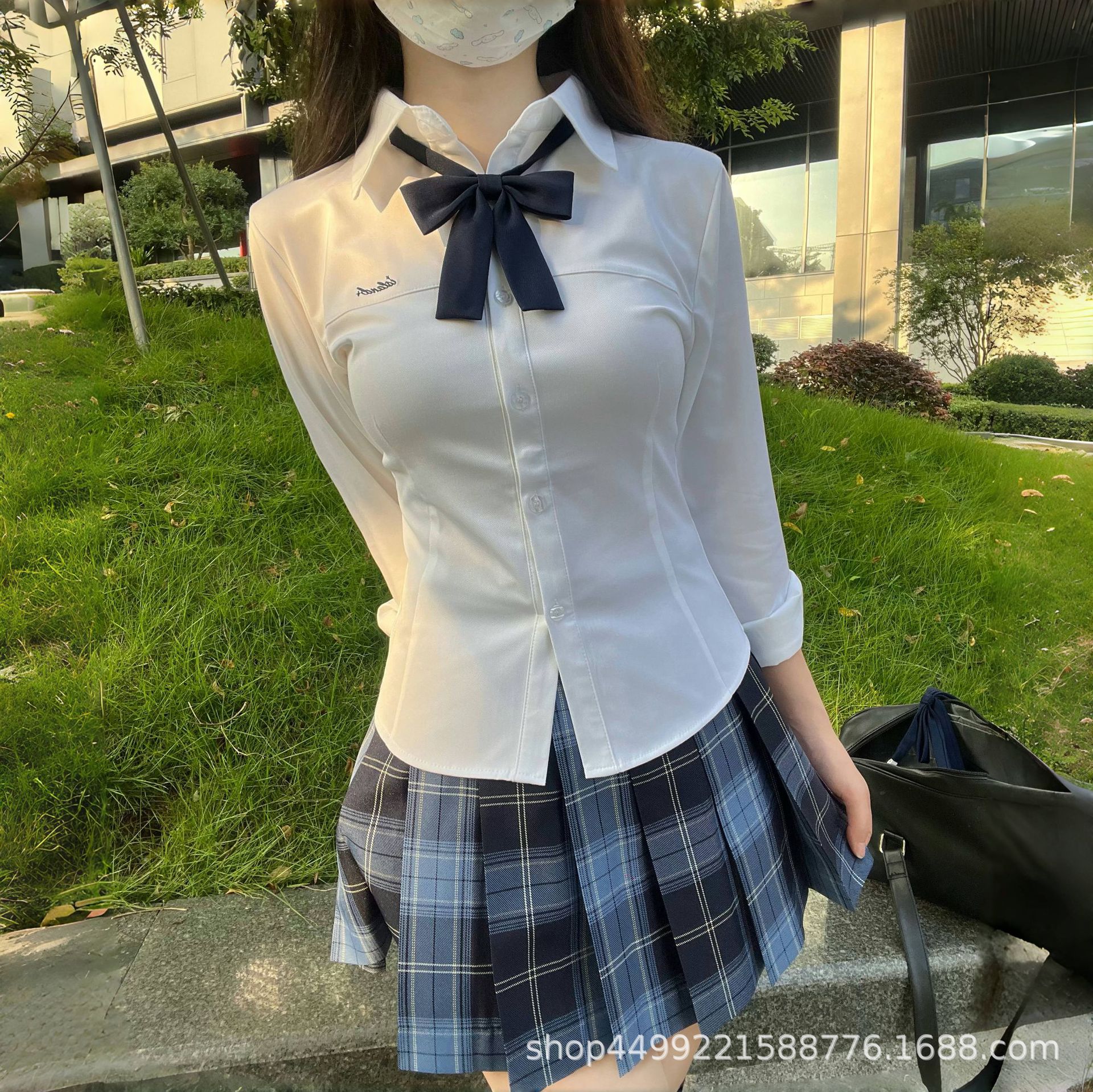 Xiaodao Original New Style Embroidered Jk Waist Slim Short-Sleeve Shirt White Versatile Uniform College Pure Desire Style Women