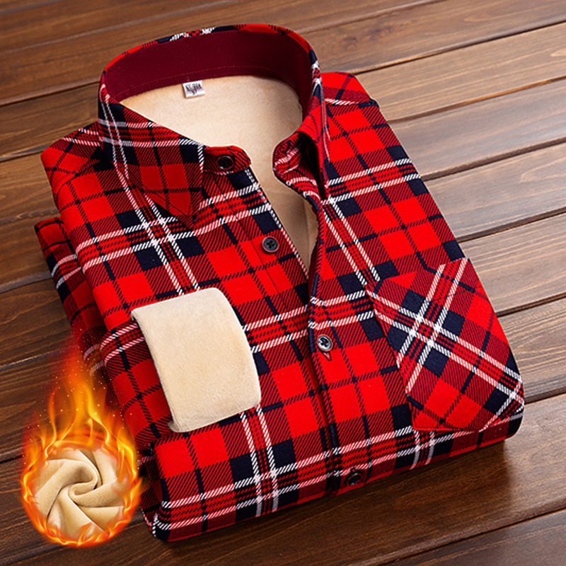 Winter Women's Shirt Korean-style Fleece-lined Thickened Plaid Shirt Women's Slim-fit Stretch Large Size Women's Clothing Warm Top Women's