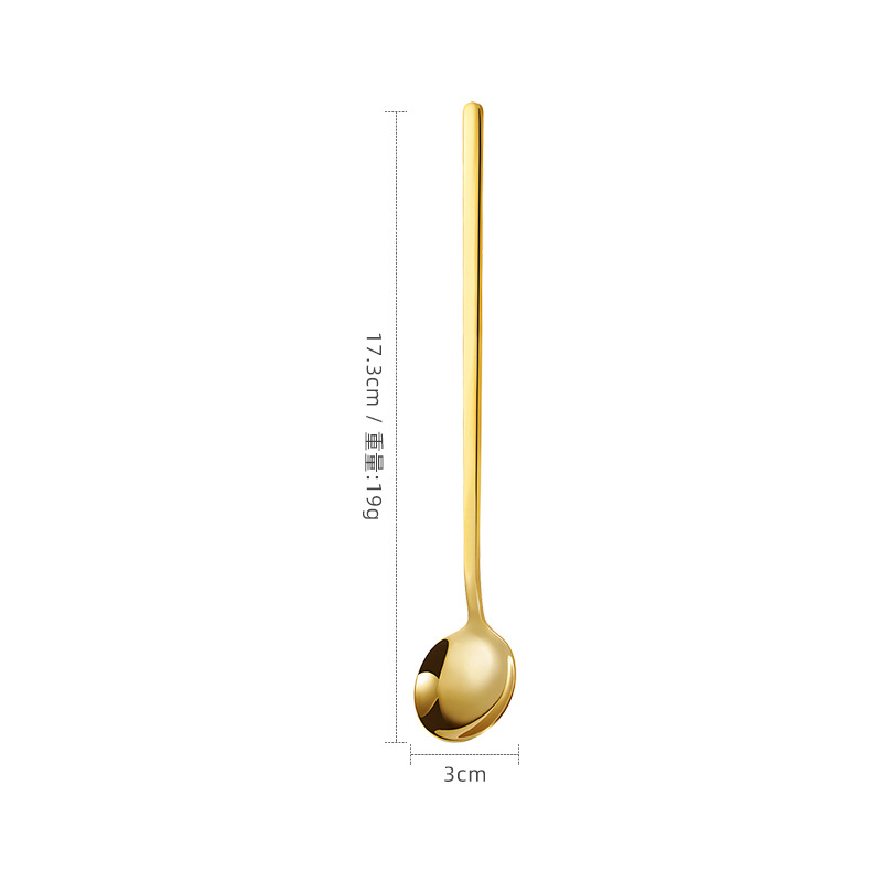 Stainless Steel New Small Round Spoon Long Handle Spoon Coffee Spoon Ice Spoon High Color Value Household Hand Gift Wholesale Spoon Gold