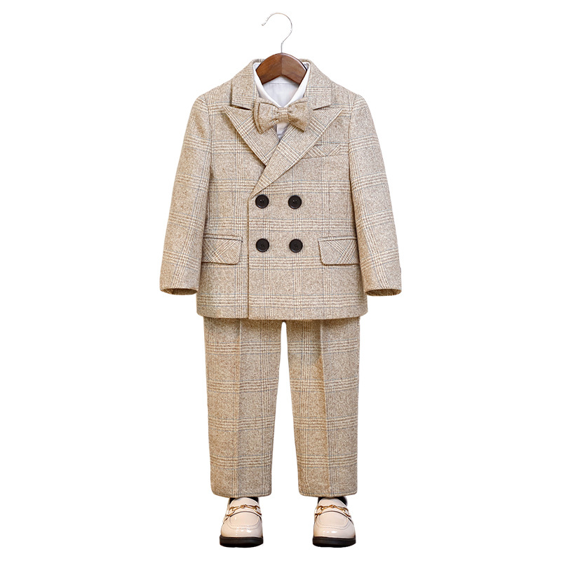 Children's autumn and winter suit British plaid suit vest suit boy's birthday year-old flower girl dress host performance costume