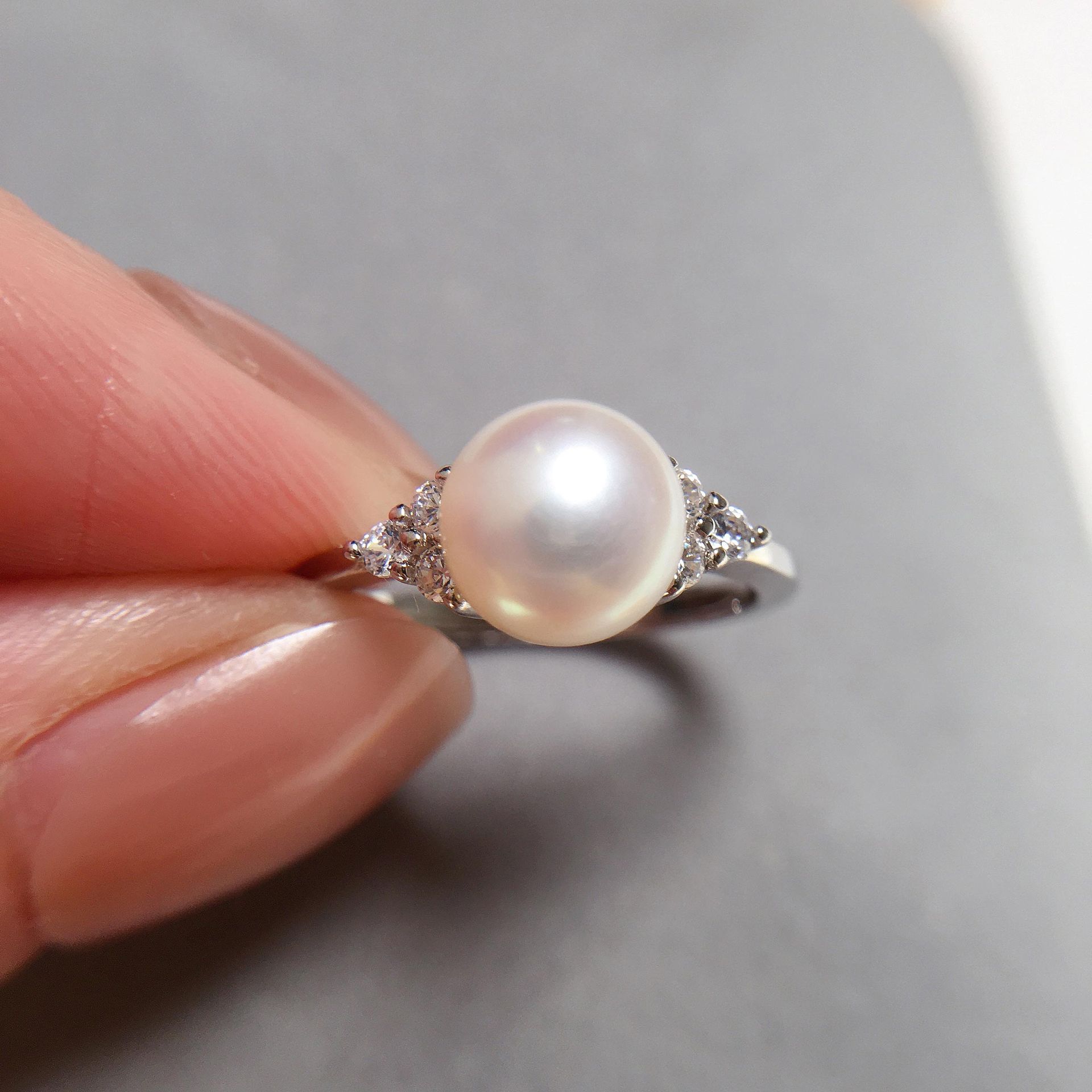 5A Grade High-Gloss Natural Freshwater Pearl Ring 18K Gold-Filled Micro-Paved Zircon Simple Pearl Ring Wholesale