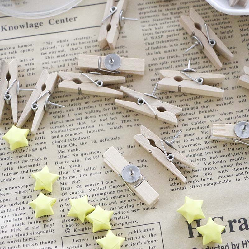 Canned Wood Color with Thumbtack Clip Wooden Clip Cork Clip Photo Clip Decorative Accessories Desktop Nail DIY