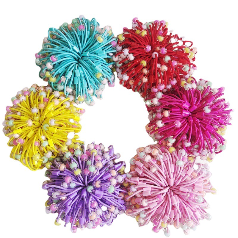 Korean Style Internet Celebrant Colorful Beaded Hair Rope Hair Tie Basic Headwear Macaron Handmade DIY Children's Rubber Tendon Hair Ring