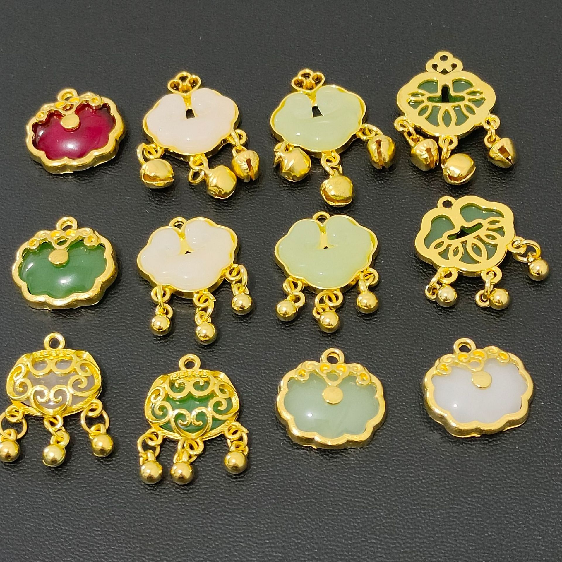 diy jade Ruyi lock zinc alloy jewelry accessories Bell bracelet necklace pendant inlaid jade accessories material