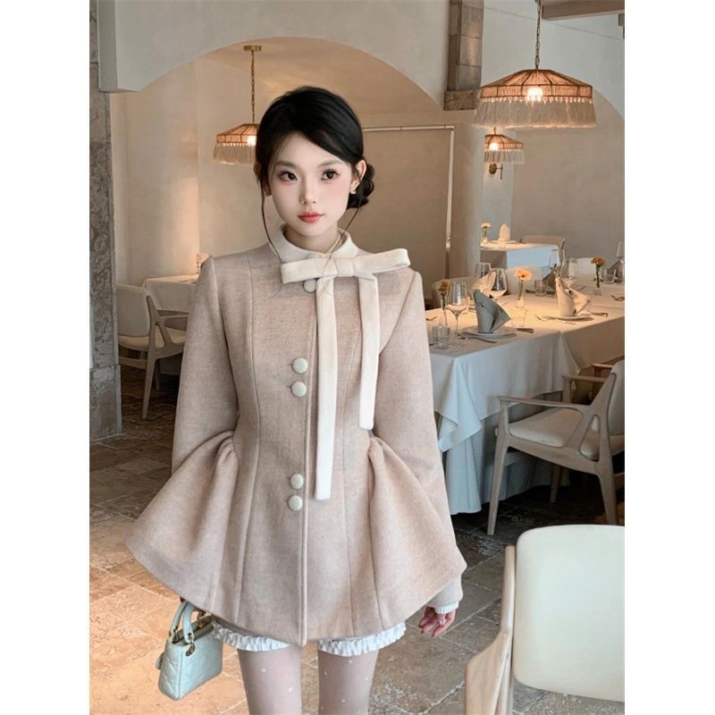 French-Style Elegant Lady Waist-Cinching Skirt Cape Wool Coat Slimming Shorts Autumn and Winter New Two-Piece Set for Women