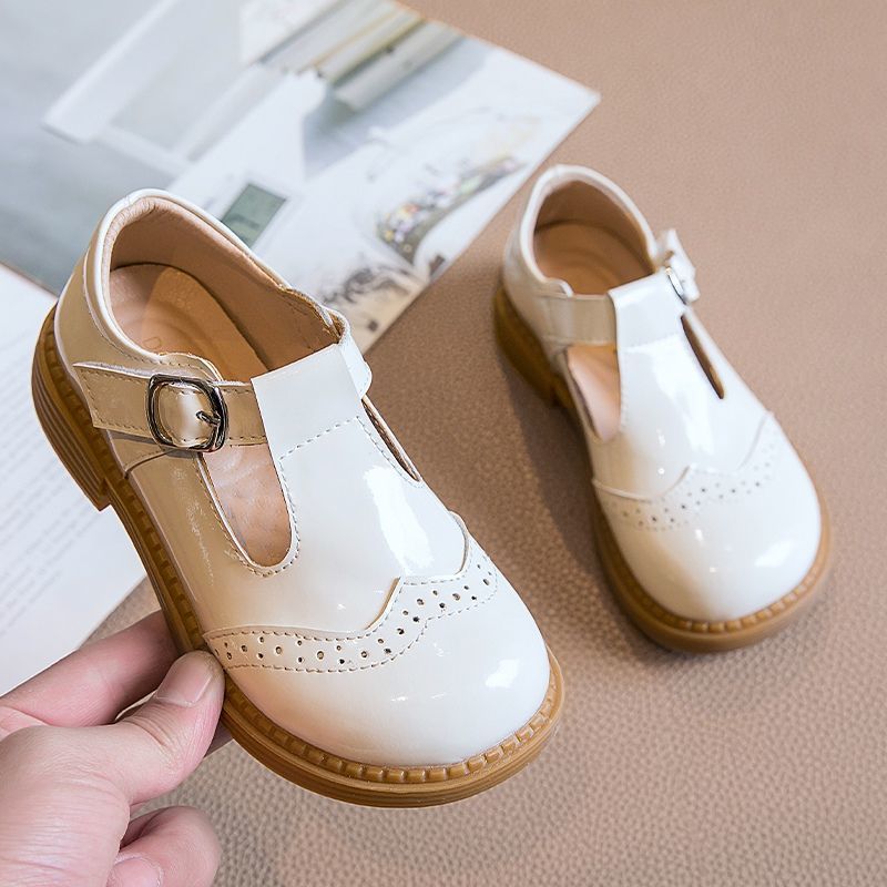 Girls' Small Leather Shoes Spring & Fall New Flats British Style Genuine Leather Black Leather Shoes Baby Girls Soft Sole Princess Shoes