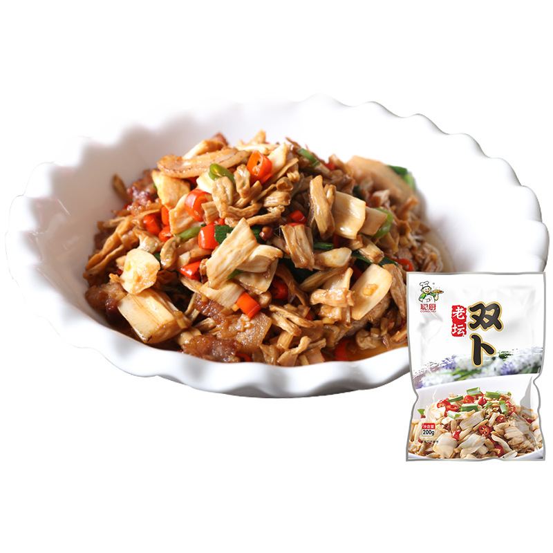 Congchu Laotan Shuangbu 200g Hunan Specialty Side Dish Honghu Pickled Pepper Lotus Root Strips and Lotus Root Tips Semi-Finished Ingredients Hunan Flavor
