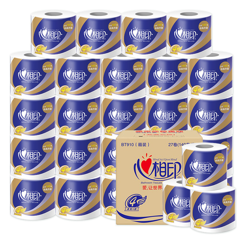 Heart-to-heart soft roll Paper 4 layers 140g27 roll whole box affordable sanitary paper towel roll paper toilet paper towel household