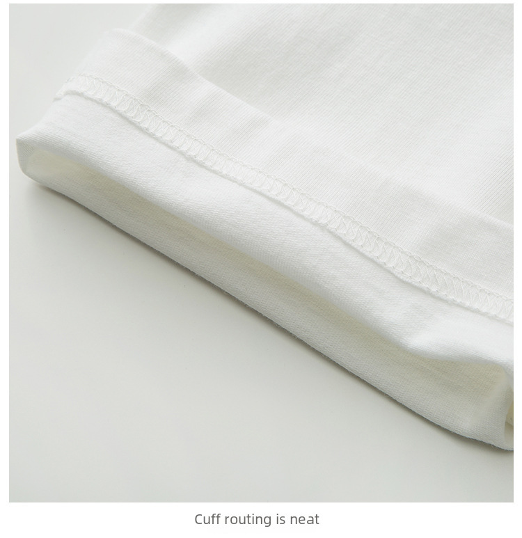 Heavy Xinjiang Combed Pure Cotton Bag Collar Edge Pure White Short-sleeved T-shirt Men's and Women's Summer Loose Large Size Round Neck T-shirt Casual