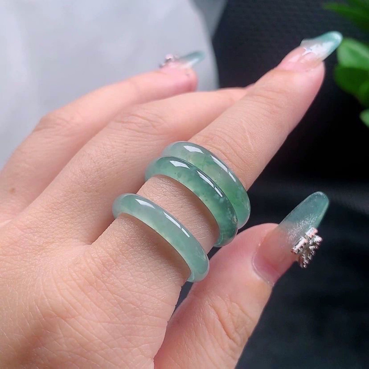 Natural Blue Jade Ring Ring Plain Ring Genuine High Ice Simple Internet Celebrity Couple Model