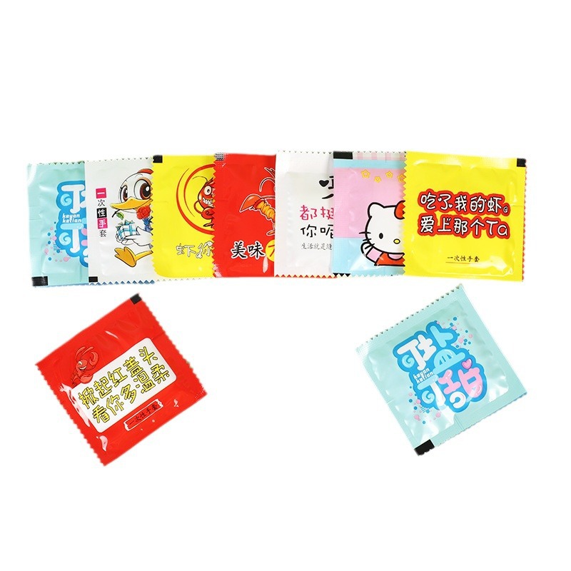 Disposable gloves individually packed two small packaging pe transparent catering lobster fried chicken gloves thickened creative packaging