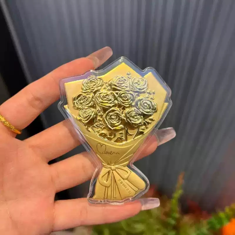 Золотая фольга, чистое золото 999 пробы, большой букет с золотыми розами, подарок на День святого Валентина, день рождения, модель для прямой трансляции