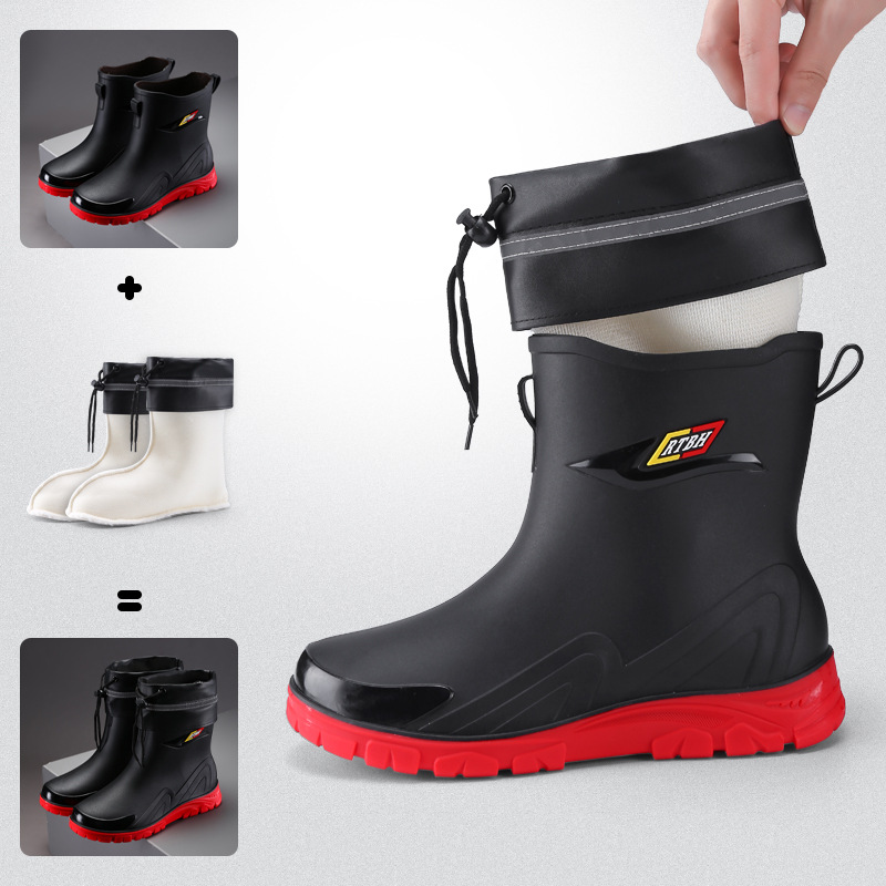 Модные водонепроницаемые сапоги для мужчин, средней длины, утепленные, нескользящие, однотонные, прямая продажа от производителя