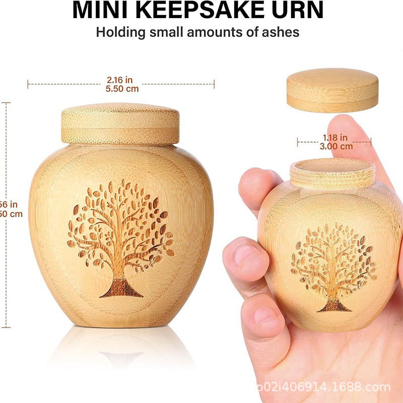 Бамбуковая урна для домашних животных, гроб с деревом жизни, деревянная круглая урна для кремации с крышкой