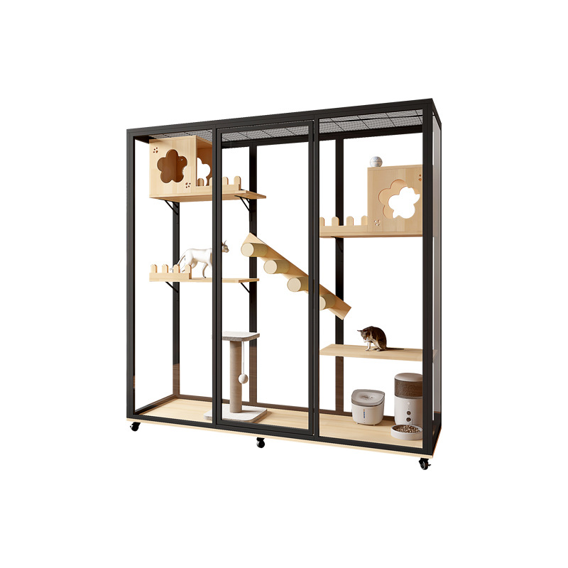 Panoramic Cat Villa Cat Cage Extra Large Free Space Household Solid Wood Villa Large Indoor Glass Cat Room