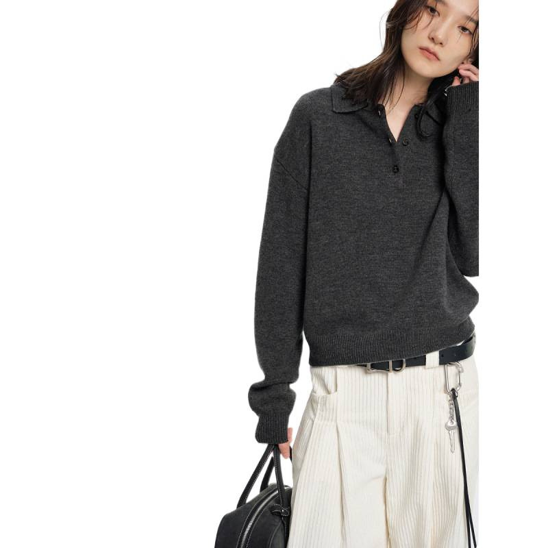 Layered Vintage Versatile Polo Collar Knit Sweater