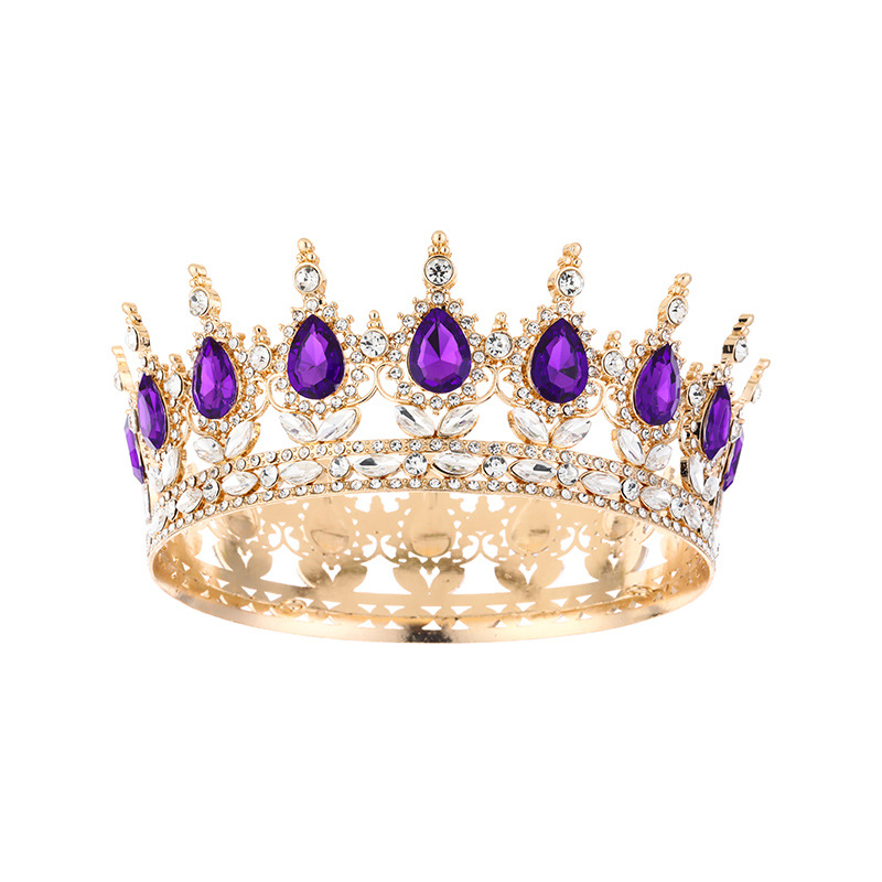 Retro Cross-Border Alloy Round Crystal Queen Crown Dress Adult Ceremony Princess Bridal Tiara Accessories