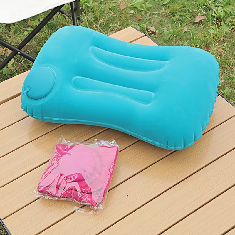 PVC Flocking Square Pressing Type Inflatable Pillow Pressing Automatic Inflatable Portable Travel Neck Pillow Square Pillow