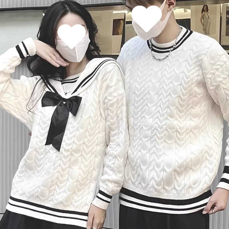 Autumn and Winter New Style Ins Lazy Style Couple Outfits College Style Color-Blocking Sweater Loose Outerwear Student Knitwear Thickened