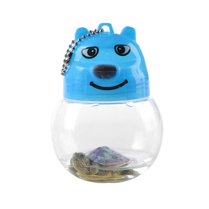 Small Fish Bottle Night Market Stall Wholesale Plastic QQ Bottle Children Portable Mini Cartoon Fish Tank Turtle Bottle Transport Box