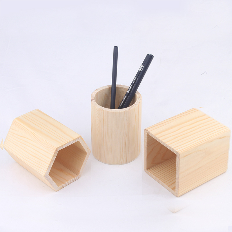 Simple Square Pen Holder Wooden DIY Painted Natural Wood Color Wooden Rhombus Round Beech Storage Box Stationery