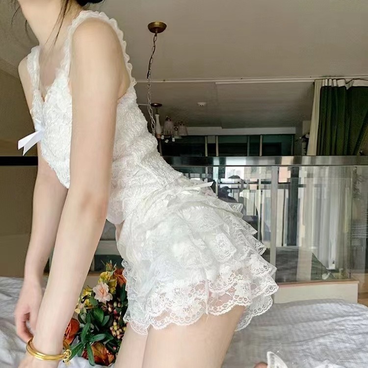 Cross-Border New Cake Layer Bow Summer Thin Lace Anti-Exposure Three-Point Breathable Bottoming Underwear Safety Pants for Women