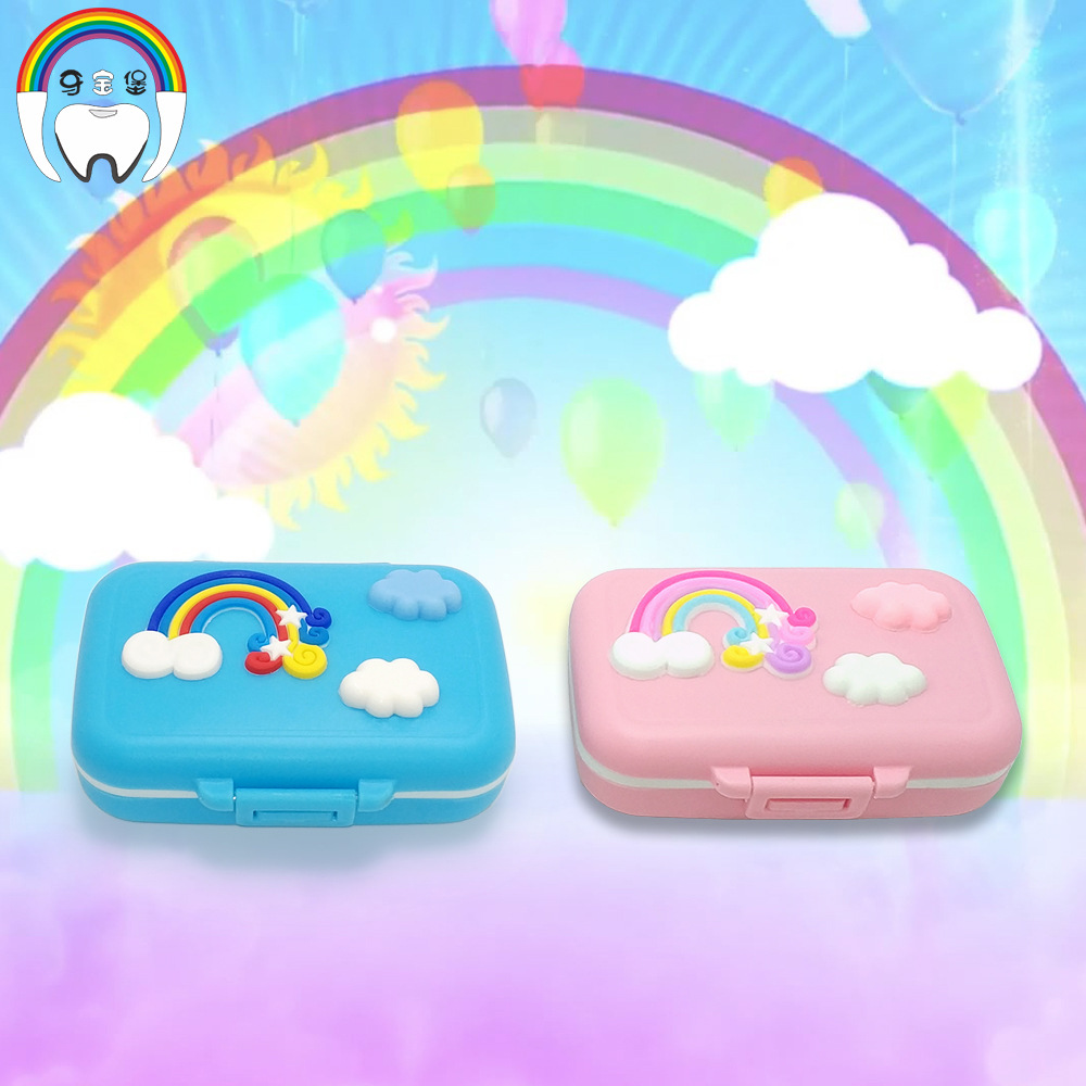 Мягкая силиконовая коробка для молочных зубов радуга с маленькими пинцетами, пластиковая коробка для хранения зубов детей