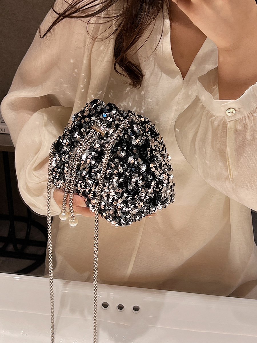 Fashionable Personalized Sequin Bag for Women 2025 New Korean Style Bucket Bag, Stylish Shoulder Bag, Trendy Cross-Body Evening Bag