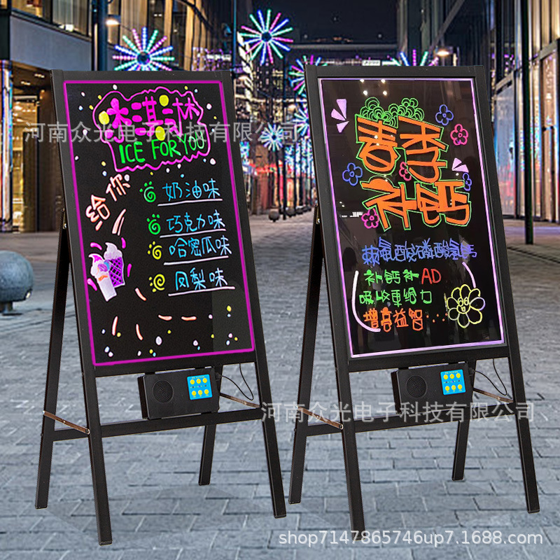 Glowing board stall fluorescent board cross-border wholesale billboard small blackboard hand writing board vertical luminous charging publicity