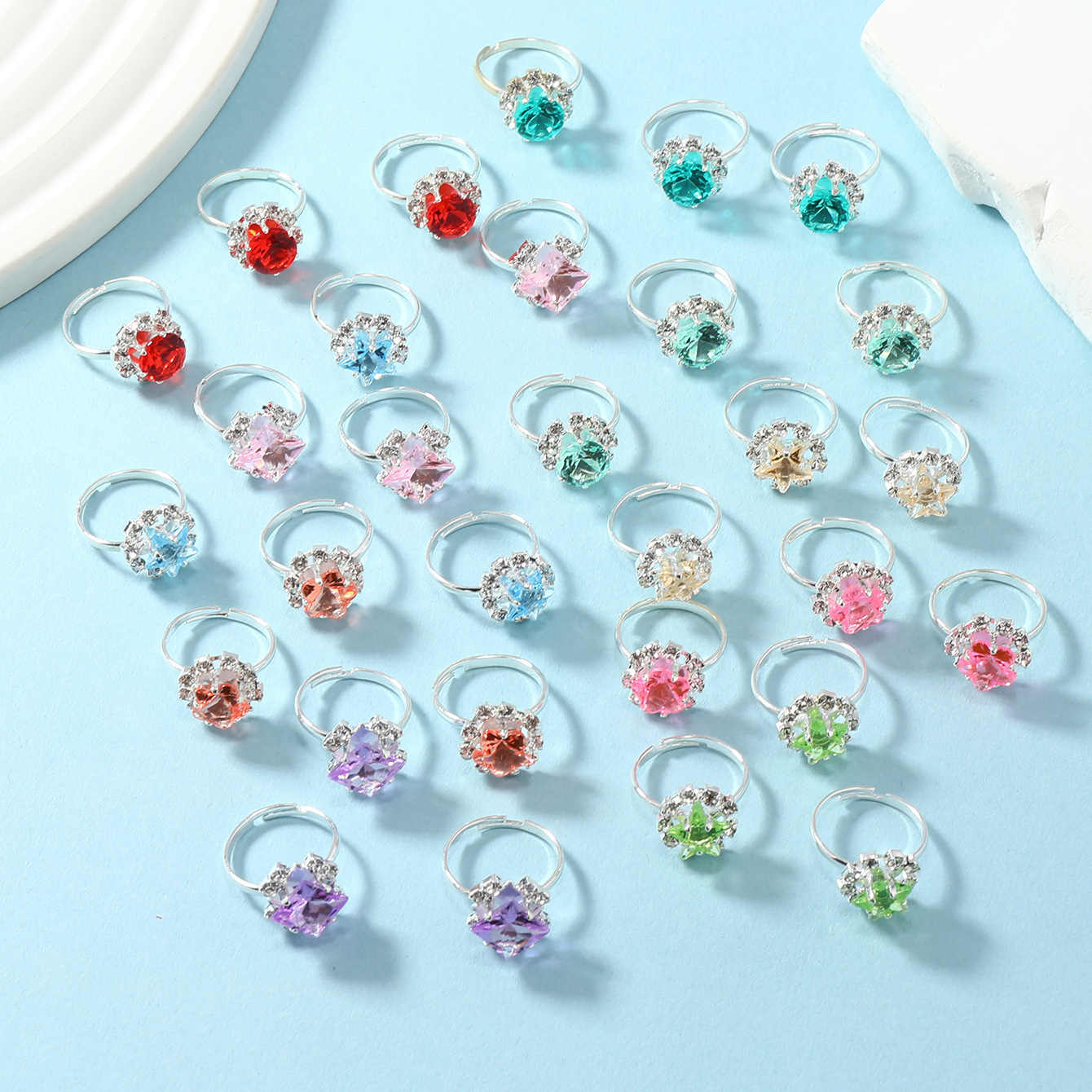 Кольцо для детей в корейском стиле, имитация серебра, с цветными бриллиантами, милое универсальное украшение, оптовый производитель