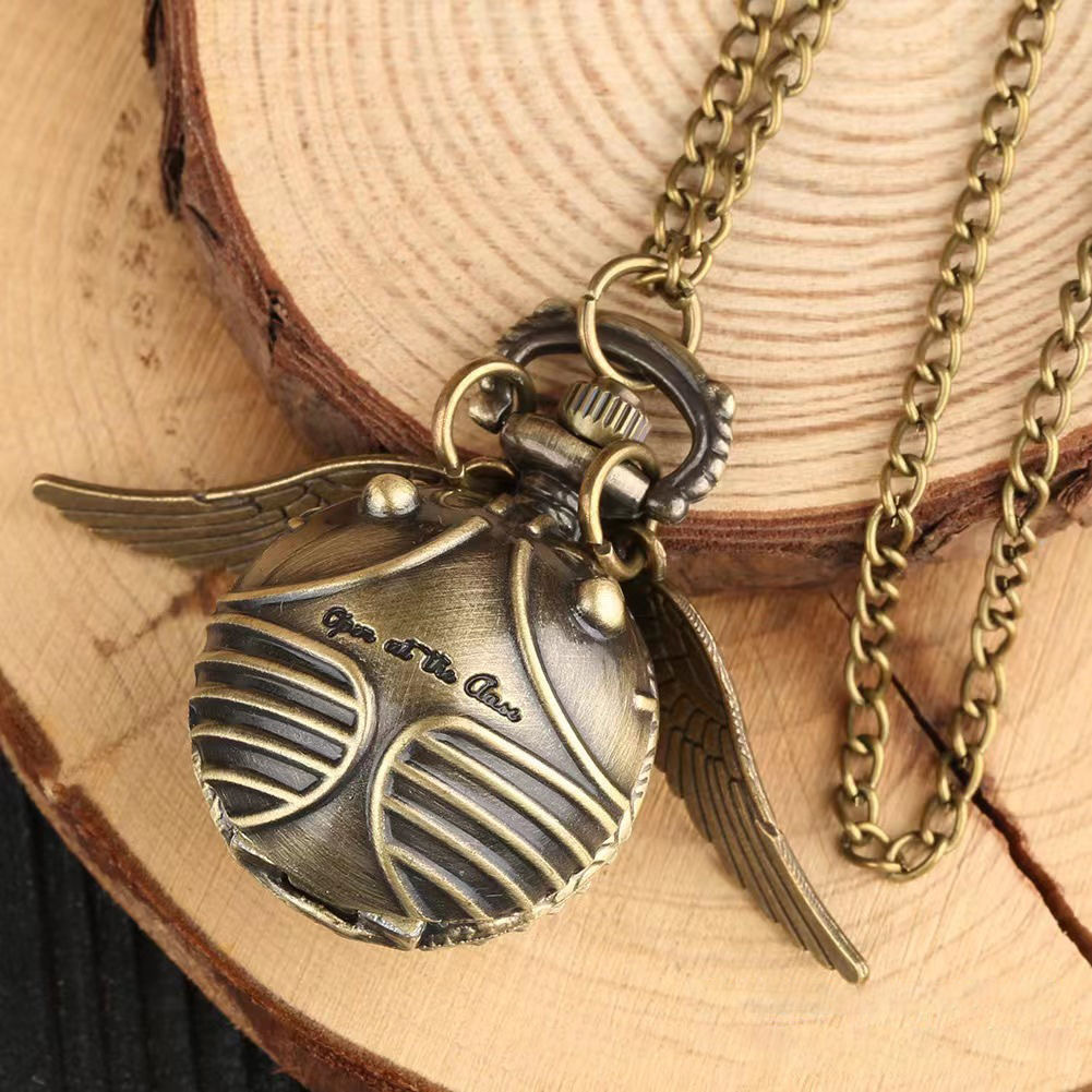 Harry Potter Peripheral Pocket Watch Golden Snitch Ball Vintage Necklace Watch Flip Large Wings Pendant Memorial Watch