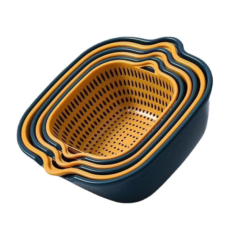Factory direct drain basket six-piece multi-functional kitchen plastic double-layer household basket wash basket large drain basket