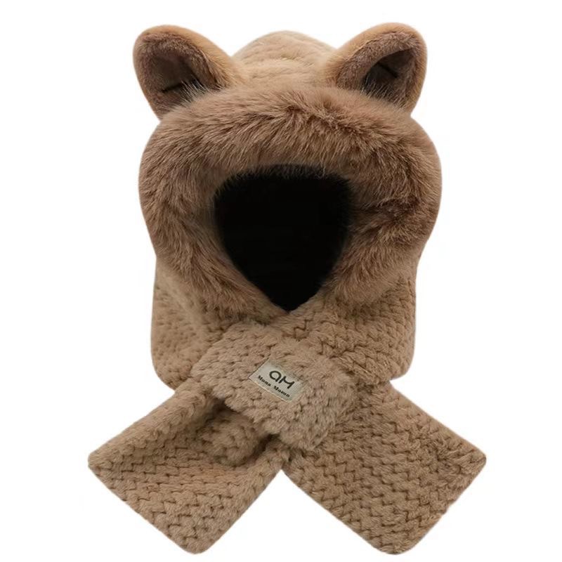 Cute hat winter fox ears scarf thickened one-piece scarf plush winter warm ear protection autumn and winter