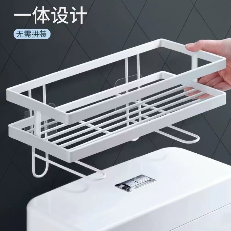 No-Drill Toilet Tank Storage Rack, Wrought Iron Bathroom Shower Storage Rack, Wall-Mounted Toilet Lid Above