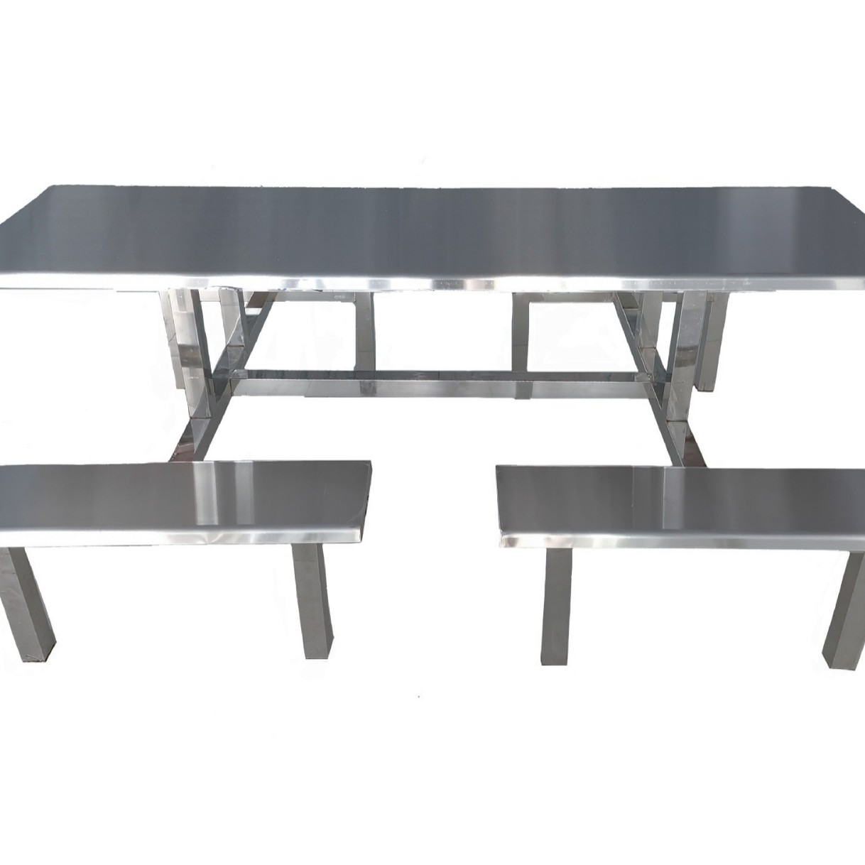 Stainless Steel Dining Table and Chairs 4 People 8 People School Restaurant Student Canteen Dining Table Factory Unit Staff One-Piece Table