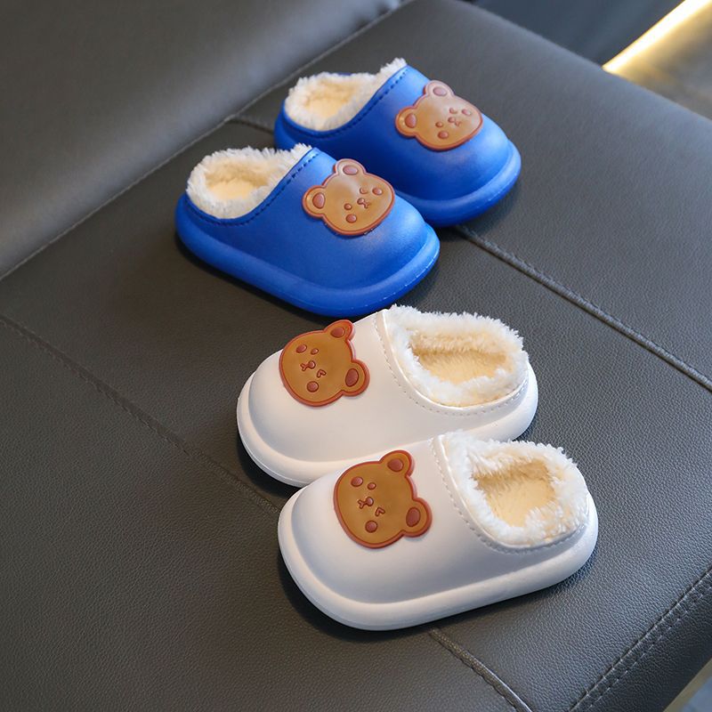 Children's Cotton Slippers for Boys and Girls in Autumn and Winter Cartoon Furry Shoes for Middle and Large Kidsren Baotou Anti-Collision Warm Plush Kidsren's Shoes