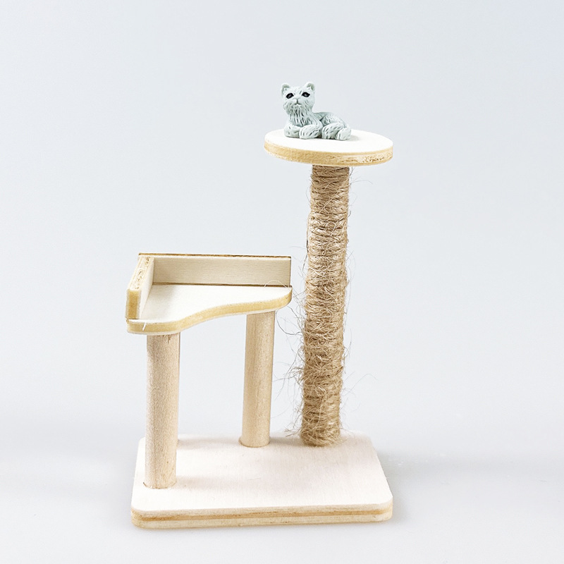 1:12Dollhouse Doll House Mini Artificial Wooden Cat Climbing Frame Cat Toy Miniature Scene Model Placement