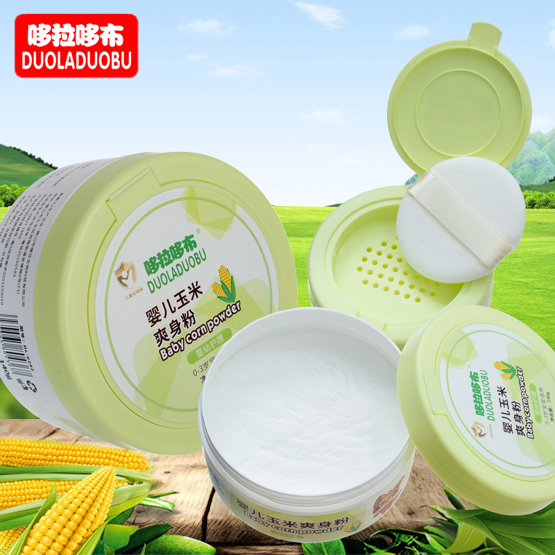 Детская пудра Дораэмон для впитывания пота и тела, пудра от потницы, кукурузная пудра с пуховкой 140г