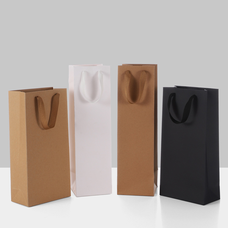 Paper Bag Wine Bag Fashion Wine Bag Single and Double Thickened Gift Portable Paper Bag Packaging Bag Kraft Paper Black