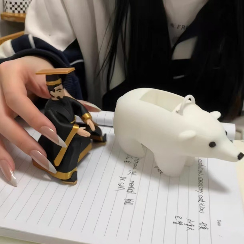 Abstract Model Toy of Qin Shi Huang Riding an Polar Bear, Funny Figurine of Polar Bear Riding Qin Shi Huang, Plastic Ornament