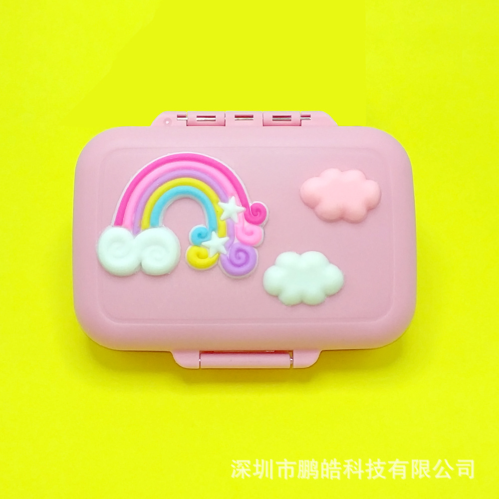 Soft Silicone Rainbow Baby Deciduous Tooth Box with Small Tweezers Lanugo Bottle Cotton Ball Blue Pink Plastic Kidsren's Tooth Replacement Storage