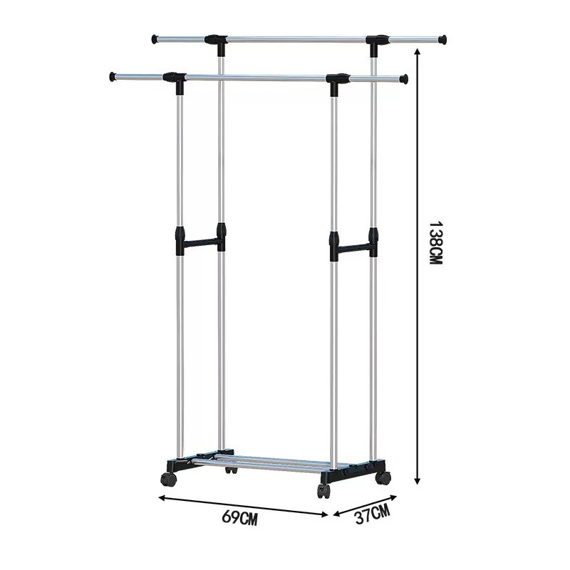 Cross-Border Clothes Drying Rack Floor-Standing Double-Pole Coat Rack Mobile Balcony Indoor Telescopic Double-Pole Single-Pole Clothes Drying Rack