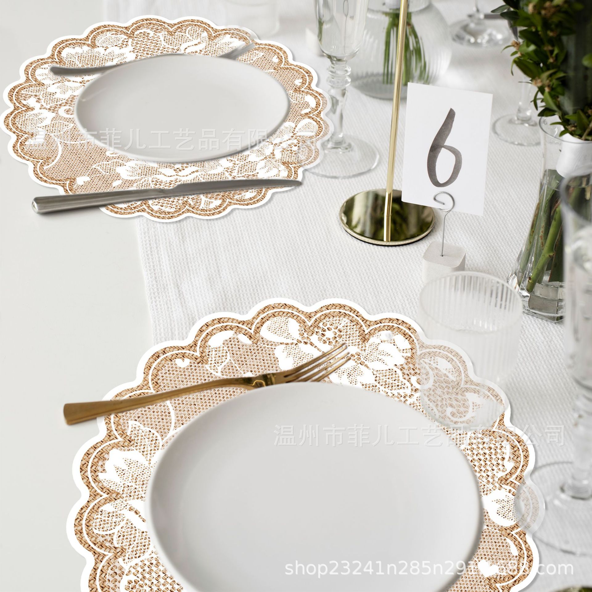 Ca094 Linen Lace Decorative Special-Shaped Placemats Party Decorative Paper Tableware Lace Linen Disposable Placemats