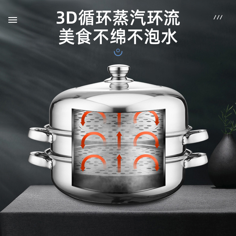 Stainless Steel Steamer Household Double-Layer Three-Layer Steamer Thickened Soup Steamer Steam Pot Practical Gift Pot Wholesale
